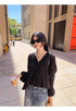 Women Lace Tie Lantern Sleeves Loose Tops